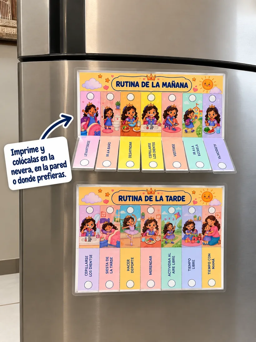 Rutinas visuales colocadas en una nevera